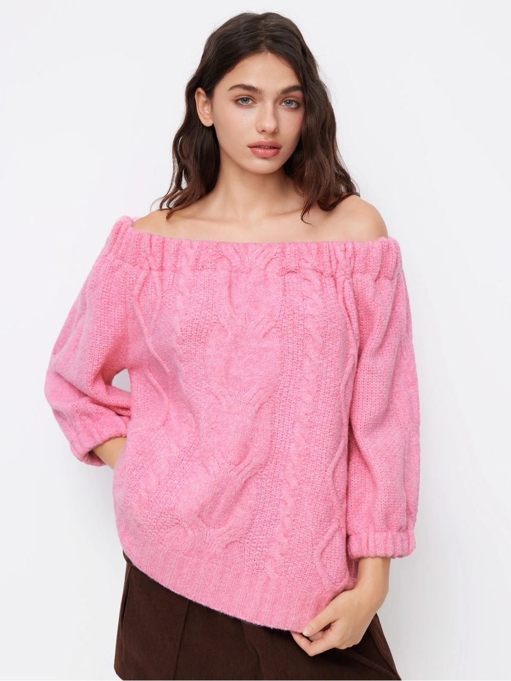 NWT - Cider Pink Cable-Knit On/Off Shoulder Sweater